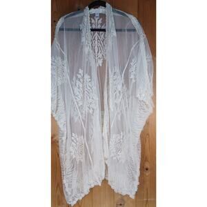 BKK Chance Cream Floral Lace Kimono Kimono Mesh Sheer Shawl Cover Up S-XL Boho